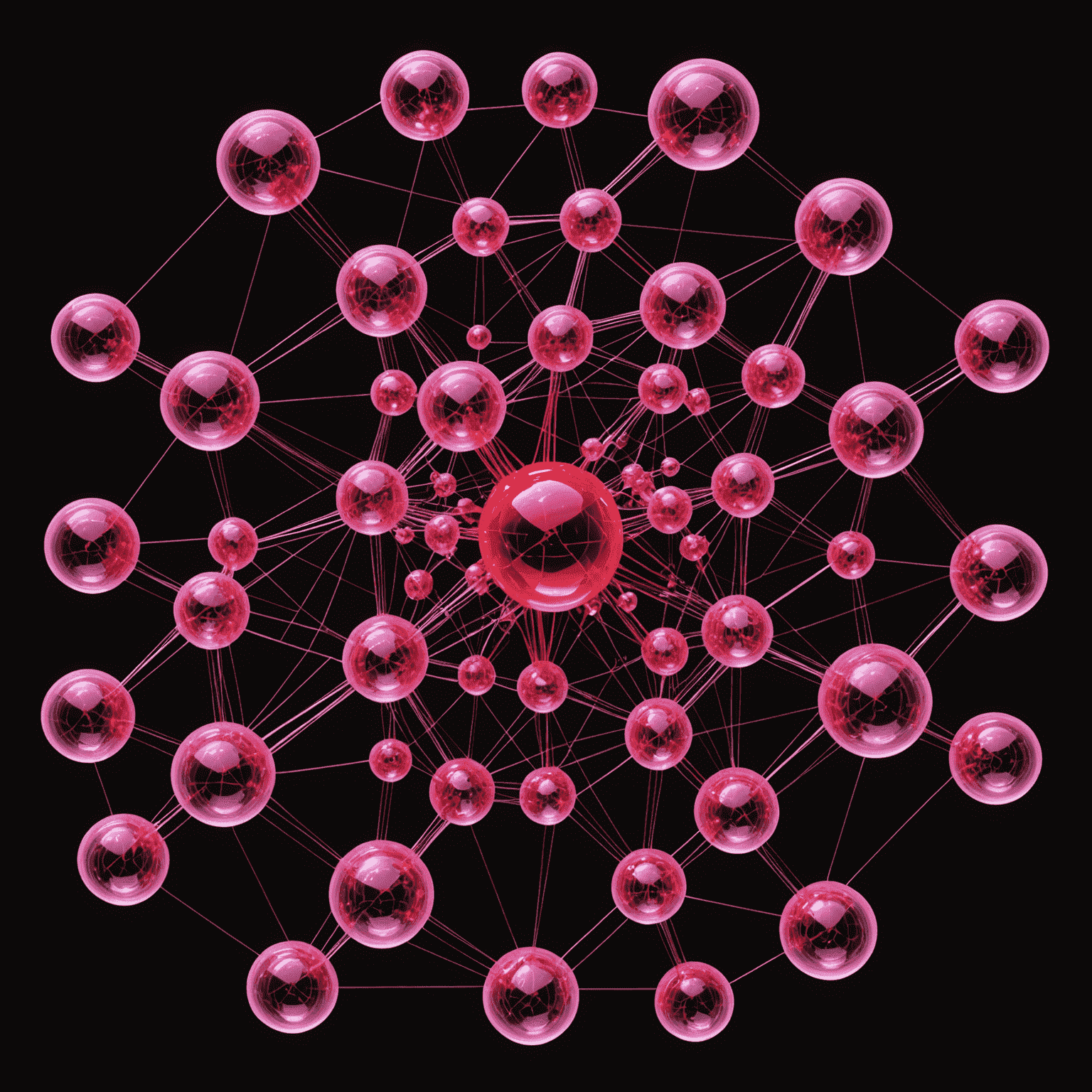 A visual representation of a quantum algorithm, showing interconnected qubits and complex mathematical patterns in vibrant red and pink colors against a black background