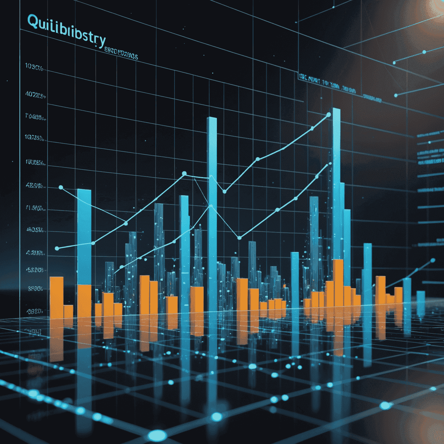 Futuristic graph showing upward trends in qulibelic industry, with holographic projections of data points
