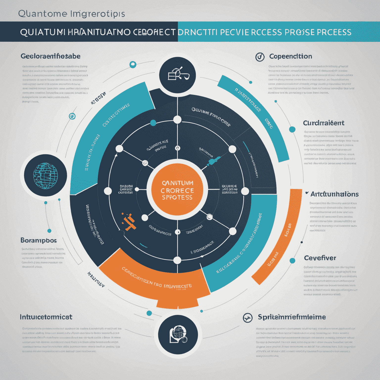 Infographic showing the five steps of the quantum error correction process: Analysis, Custom Design, Implementation, Validation, and Optimization